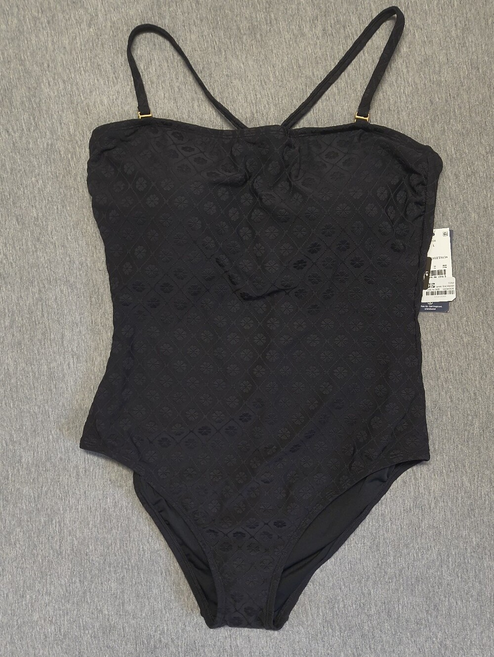 Lands’ End Women’s Jacquard Bandeau One‑Piece Swimsuit – Black (Size L)